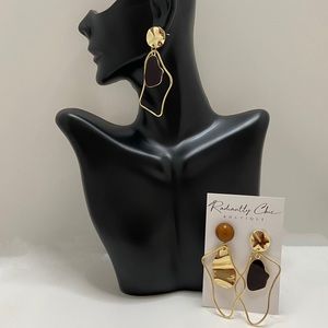 Gold & Brown Retro Geometric Earrings